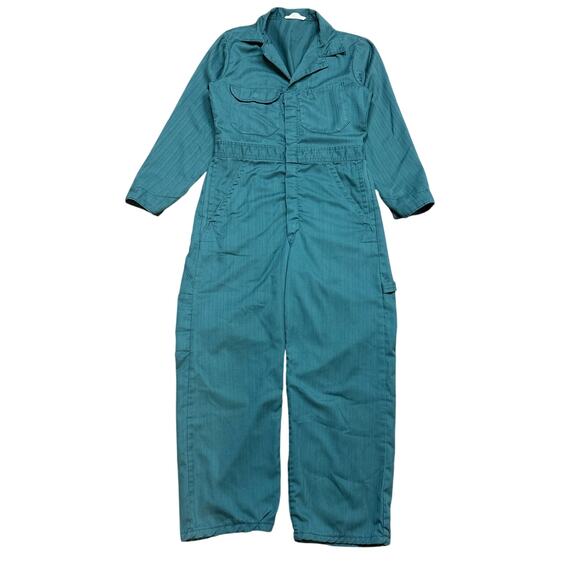 Vintage 60s Penneys Big Mac Herringbone Overalls Size 36S Green - Picture 1 of 10